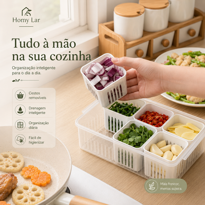 Organizador de Geladeira com Escorredor e Divisórias