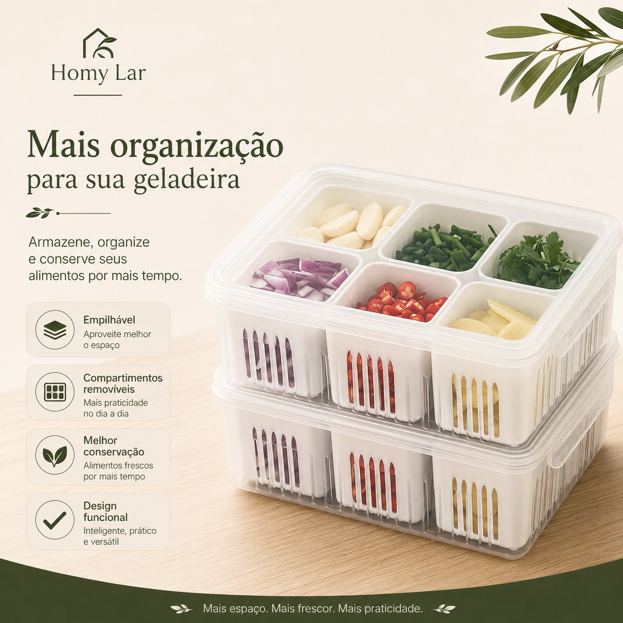 Organizador de Geladeira com Escorredor e Divisórias