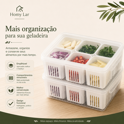 Organizador de Geladeira com Escorredor e Divisórias