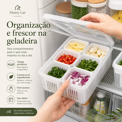 Organizador de Geladeira com Escorredor e Divisórias