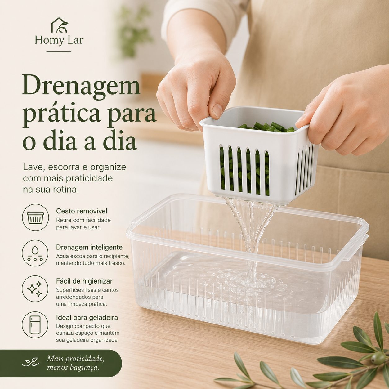 Organizador de Geladeira com Escorredor e Divisórias