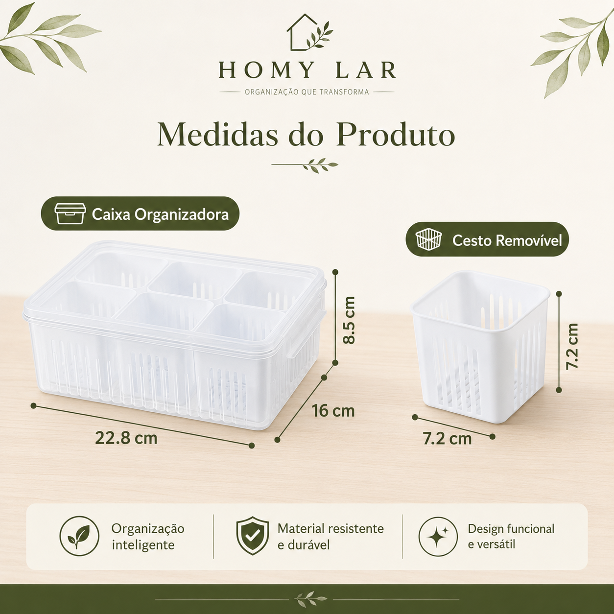 Organizador de Geladeira com Escorredor e Divisórias