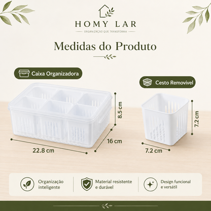 Organizador de Geladeira com Escorredor e Divisórias