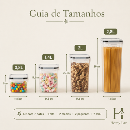 Kit 7 Potes Herméticos para Alimentos com Etiquetas e Caneta