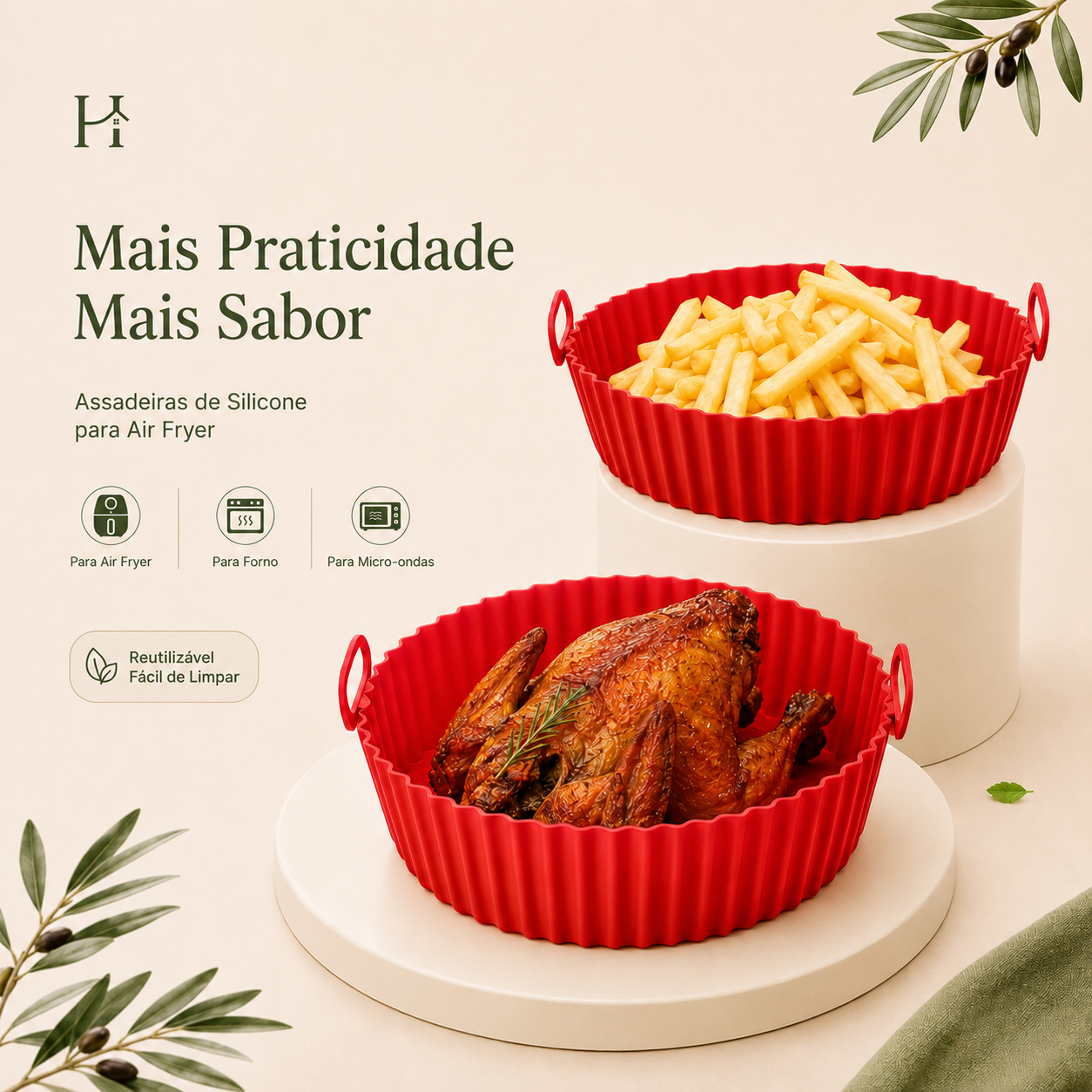 Forma de Silicone Reutilizável para Air Fryer Antiaderente
