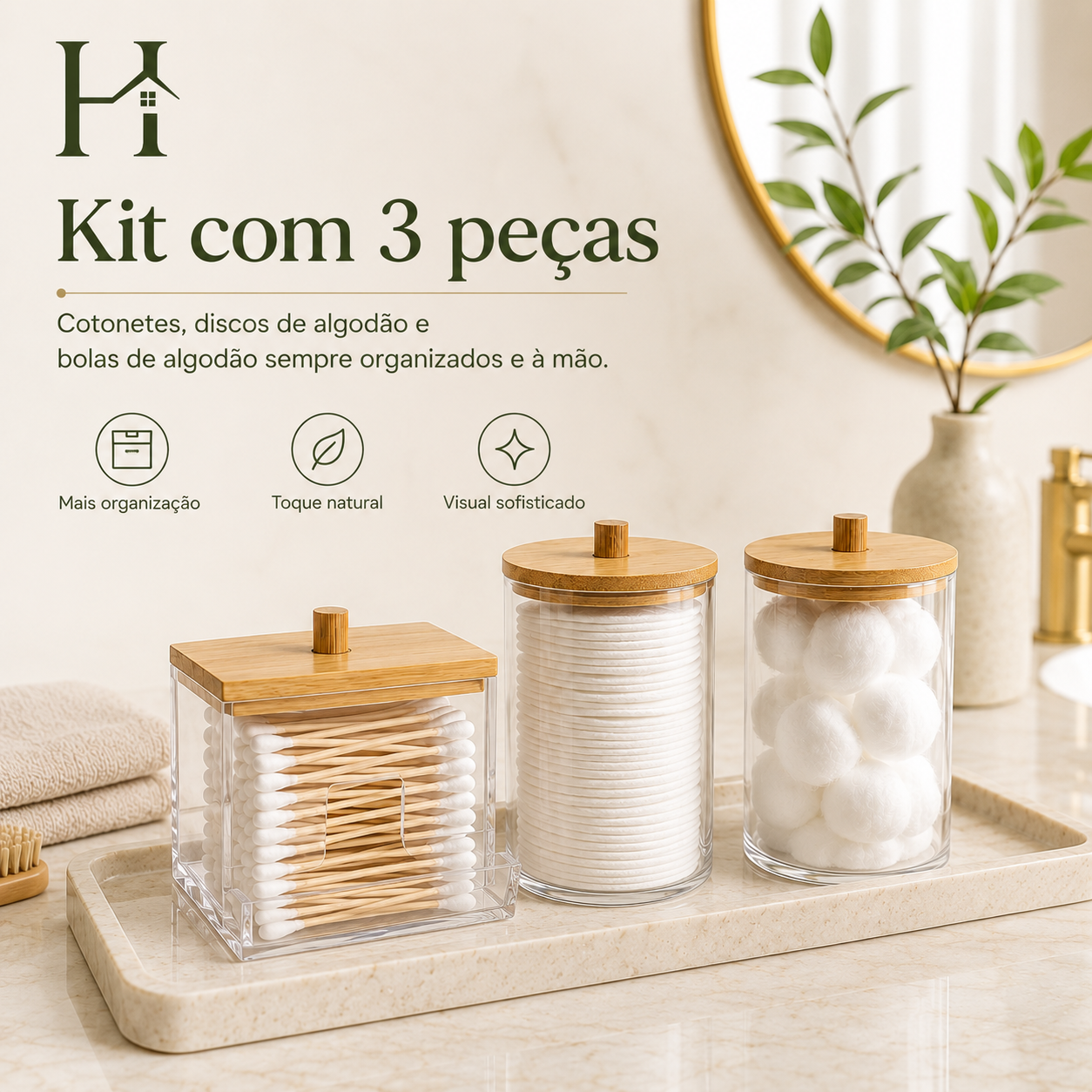 Kit 3 Organizadores com Tampa para Banheiro